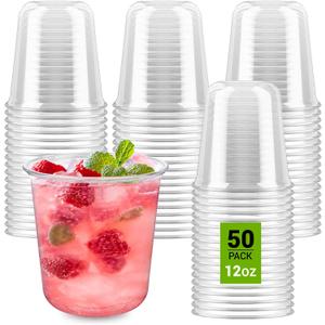 12 oz Disposable Stemless Wine Glasses, 50 Pcs Crystal Plastic Cocktail Cups Clear Classic Cold Drinking Party Glasses for Wedding Gathering Birthday Meeting (Clear)