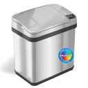 iTouchless 2.5 Gallon Bathroom Trash Can with Odor Control, 10 L Automatic Motion Sensor Bin, Soft-Close Stainless Steel, Slim Wastebasket for Narrow Spaces, Silver