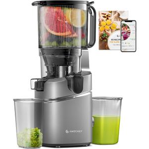 AMZCHEF Juicer Machines, 5.8" Extra Self-Feeding Cold Press Juicer for Whole Vegetable & Fruit, Juice Extractor Machine with Large Auger & Triple Strainers, Easy to Clean, High Juice Yield, Grey