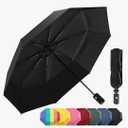 Rain-Mate Windproof Compact Umbrellas for Rain - Strong Reinforced Fiberglass Rib Design & Auto Open & Close - Portable Folding Travel Umbrella - Lightweight & Packable for Women & Men, Easy Collapse Black 2 Pack