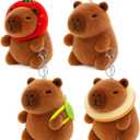 4 Pack Capybara Plush Keychain, Valentines Keychains for Class, Capybara Stuffed Animal Toys, Cute Capibaras Peluches Keychain for Bag Charms, Birthday Valentines Party Favors Gifts for Girls Boys