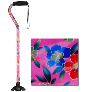 Nova Joy Designer Offset Quad Cane for Seniors - Unisex Adjustable Lightweight Walking Aid with Foam Handle, Wrist Strap and Anti-Rattle Lock - Essential Mobility Support - Pink Garden, 1 Count
