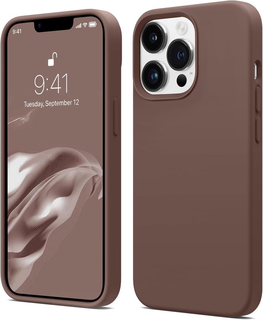 AOTESIER Shockproof Designed for iPhone 14 Pro Case 6.1 inch,[Silicone Slim Series] Rubber Full-Body Protection Bumper Phone Case for 14 Pro with Soft Anti-Scratch Lining, Chocolate