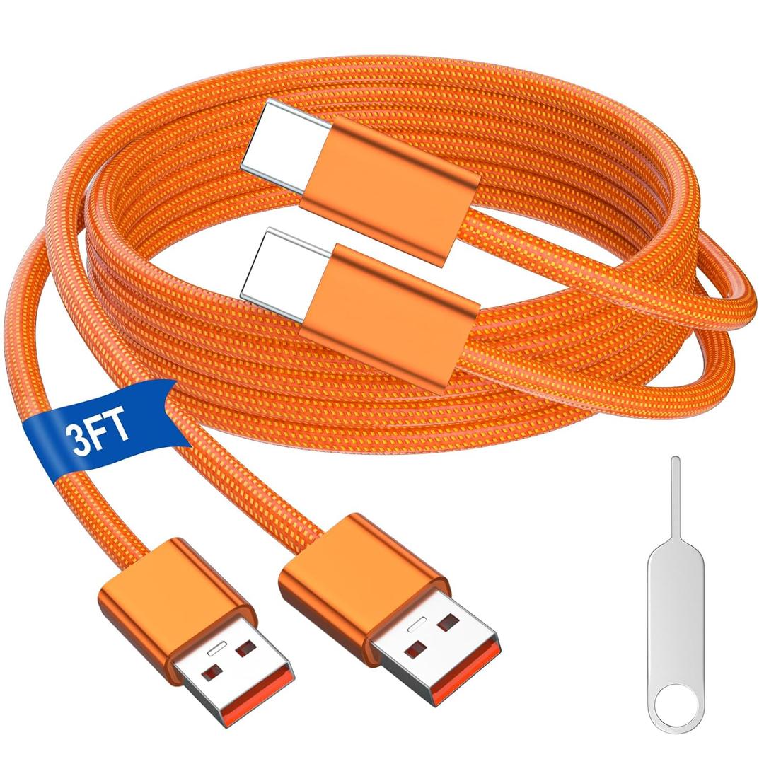 2Pack USB A to USB C for iPhone 17 16 Car Charger Cable 3FT,Type C Braided Fast Charging Cord for CarPlay for iPhone 17 16 Pro Max 16e 15/iPad Pro 11 10th/Samsung S26 S25 S24 S23 Ultra Phones,Orange