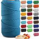 Macrame Cotton Cord 5mm x 109 Yards, ZUEXT 100% Natural Handmade Colorful 4 Strands Twisted Braided Cotton Rope for Wall Hanging Plant Hangers Gift Wrapping Tapestry DIY Crafts(100m, Peacock Blue)