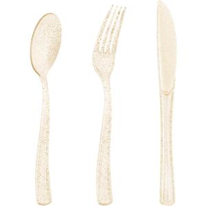 Goodluck 150PCS Gold Glitter Plastic Silverware, Glitter Utensil Disposable, Plastic Cutlery Set of 50 Forks, 50 Spoons, 50 Knives for Wedding, Party, Christmas