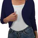 Women's Chic And Elegant Short Cardigan With Open Front, 3/4 Sleeves, Knitted Lightweight Short Jacket, Women's Chic For Weddings, Boleros Women Fine Wool, Size L