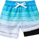 westwolf Boys Swim Trunks Compression Liner Bathing Suit Quick Dry Swimsuit 5-16T (A White Blue Green)
