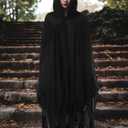 Fourluoo Halloween Grim Reaper Costume Medieval Renaissance Hooded Cloak Gothic Wizard Cape for Adult Halloween Cosplay(Black, L)