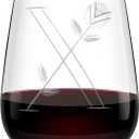 Artisanal Hand-Cut Crystal Wine Glasses 16 Oz - Monogram Stemless Wine Glasses with Engraved Initials(Letter X), Lead-Free Glassware Gift for Wine Lovers
