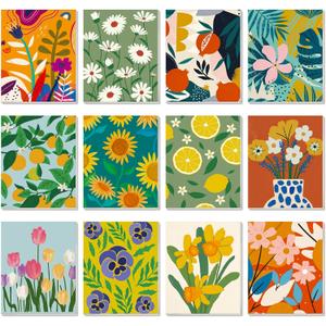 Engrowtic 12 Pcs 8 x 10'' Green Plants Flower Pre Drawn Canvas to Paint Pre Printed Sketched Canvas for Adult Ladies Paint Art Party Favor Board Set for Valentine Craft(Illustration Style)