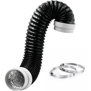 4 Inch Dryer Vent Hose, Heavy Duty Flexible Dryer Exhaust Duct Tube 8Feet for Tight Space, Extra Thick Aluminum foil Ducting Kit with 2 Hose Clamps (4 Inch 4.92Feet)