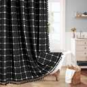 MitoVilla Black Boho Extra Long Shower Curtain 72 x 84, Modern Farmhouse 84 inch XL Polyester Linen Texture Tassel Fabric Shower Curtain Set with Hooks for Cottagecore Country Bathroom Decor