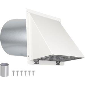 6 Inch Hooded Wall Vent with Screen and Damper,6 Inch Exhaust Vent Cover Cap for Outdoor Kitchen Range Hood Dryer Ventilation,Outside Wall Mount Extractor for House Air Exhaust,Galvanized Steel,White