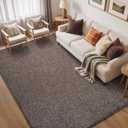 FinRec Low Pile 5x7 Washable Area Rugs for Bedroom Living Room, Thin Rug Solid Color, Non-Slip Carpet Indoor for Home Decor (Brown/White)