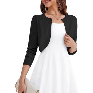 OmicGot Womens Long Sleeve Black Bolero Shrug Open Front Knit Cropped Cardigan XL