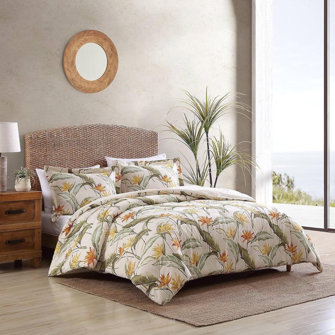 Tommy Bahama - Queen Duvet Cover Set, Cotton Bedding with Matching Shams & Button Closure, Super Soft Bedding Set (Birds of Paradise Off-White, Queen)