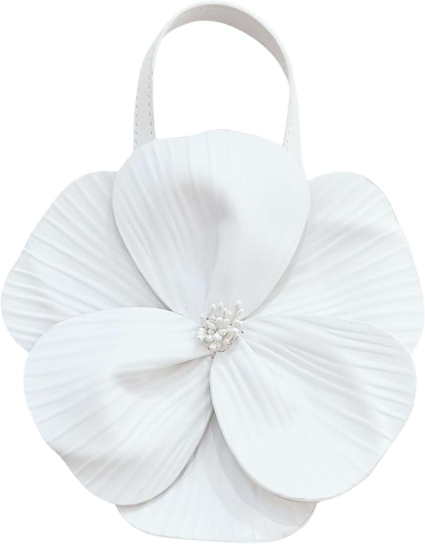 Women's Clutch Purse for Women, Floral Handbag PU Leather Evening Bag Wedding & Party Crossbody Bag (White)