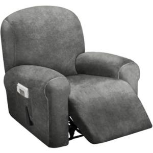 ULTICOR 4-Piece, 1 Seat Recliner Cover, Velvet Stretch Reclining Chair Covers for 1 Cushion Reclining Sofa, Single Seat Recliner Couch Cover, Thick, Very Soft, Machine Washable (Dark Grey)