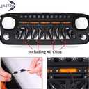 Grill Compatible with The Following Models:Jeep Wrangler 2007-2018 JK JKU Shark Grille Accessories Matte Black with 5 Amber Lights Including Unlimited Rubicon Sahara Sport