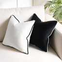 Black and White Pillow Covers for Couch Throw Pillows 18x18 Black and White Decorative Cushion Covers Accent Home Decor Sofa Modern Decorative Neutral Velvet Cases for Bed Bedroom Living Room Set of 2
