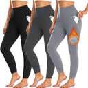 3 Pack Fleece Lined Leggings Women with Pockets -Warm Winter Yoga Pants for Women Thermal Running Workout Leggings, Large