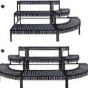 aboxoo 3 Tier Stair Style Large Metal Plant Stand, Garden Display Shelf Flower Pot Holder Storage Organizer Rack for Indoor Home Outdoor Patio Balcony Yard( Black, Rectangle)