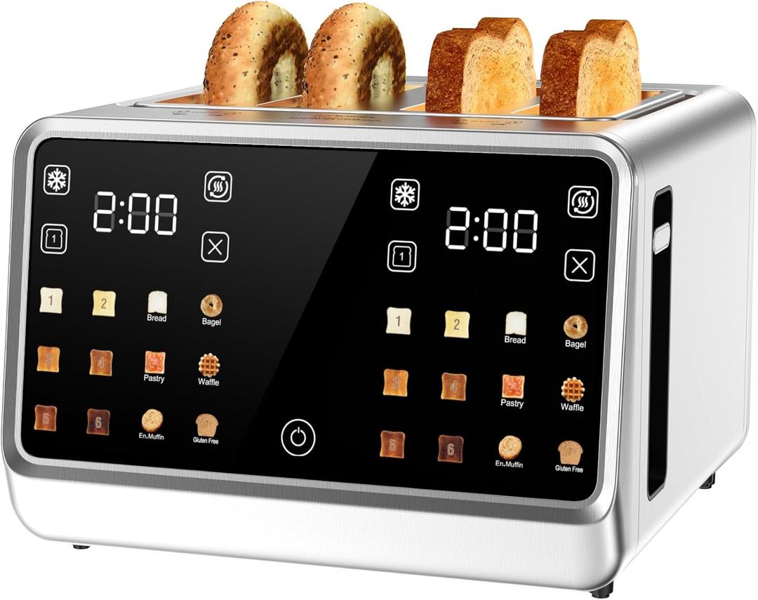 4-Slice Smart Toaster, 1800W Digital Touchscreen with Dual-Zone Control, 1.5" Extra-Wide Slots for Bagels & Thick Bread, 6 Browning Levels & 6 Presets, Single-Slot Energy Saving, Defrost/Reheat