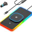 RGB Wireless Car Charging Pad for Magsafe, REESTECQI 15W LED Magnetic Wireless Charger for Car Non Slip Type C Charging Mat with 40W Car Charger Compatible with iPhone 17-12, Airpods (30CM Cable)
