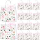 Wesnoy 24 Pcs Clear Floral Gift Bags with Handles Rose Pink Flower PVC Treat Tote Bag for Tea Birthday Party Wedding Bridal Shower Bachelorette Anniversary Engagement Guests, 6.3 x 5.9 x 3.2 Inch