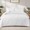 Exclusivo Mezcla Twin Quilt Bedding Set with 1 Pillow Sham, Lightweight White Twin Size Quilt Bedspread with Vintage Damask Pattern, Soft Bedspreads Coverlets for All Seasons White, Twin (68"x88")