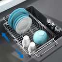 MAJALiS Expandable in Sink Dish Drying Rack - Adjustable Capacity (11.3''-17''L) Stainless Steel Over Sink Dish Drainers Rack for Kitchen Sink with Utensil Holder, Silver