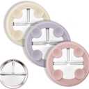 Stainless Steel Suction Plates for Toddlers, 8" Divided Kids Baby Plates with Removable Silicone Suction, Non Toxic Non Slip Portion Control Snack Dishes 3 Packs, Pink Beige Lilac