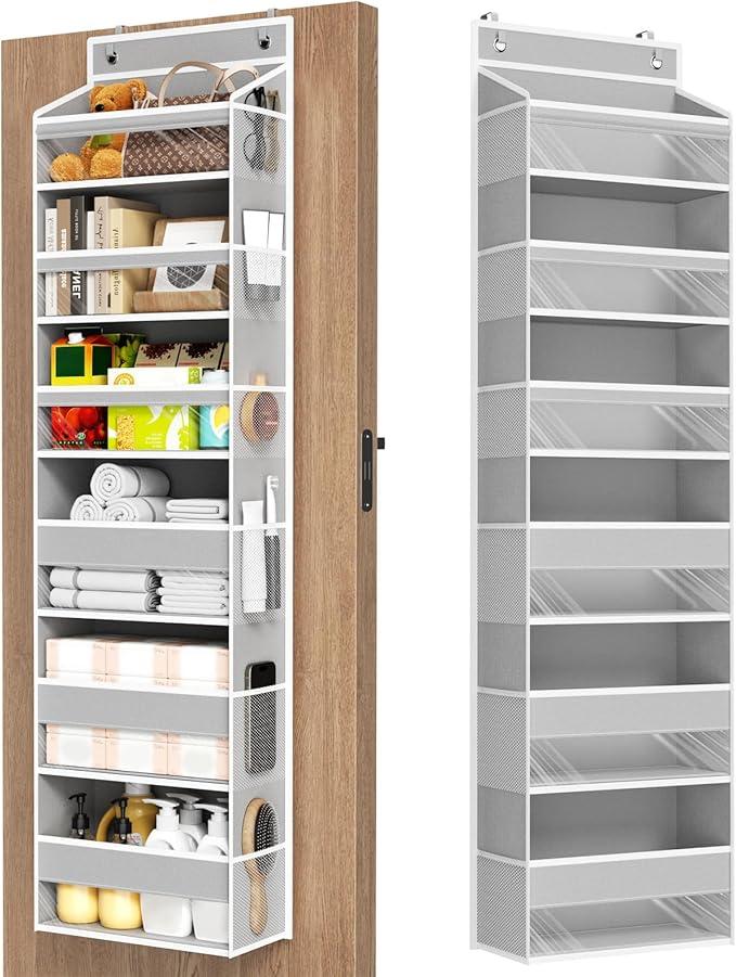 Over The Door Organizer, 6 Shelf Door Hanging Organizers with 6 Large Capacity Pockets, Behind Door Storage Hanging Shelves for Closet Wall Bathroom Bedroom Nursery