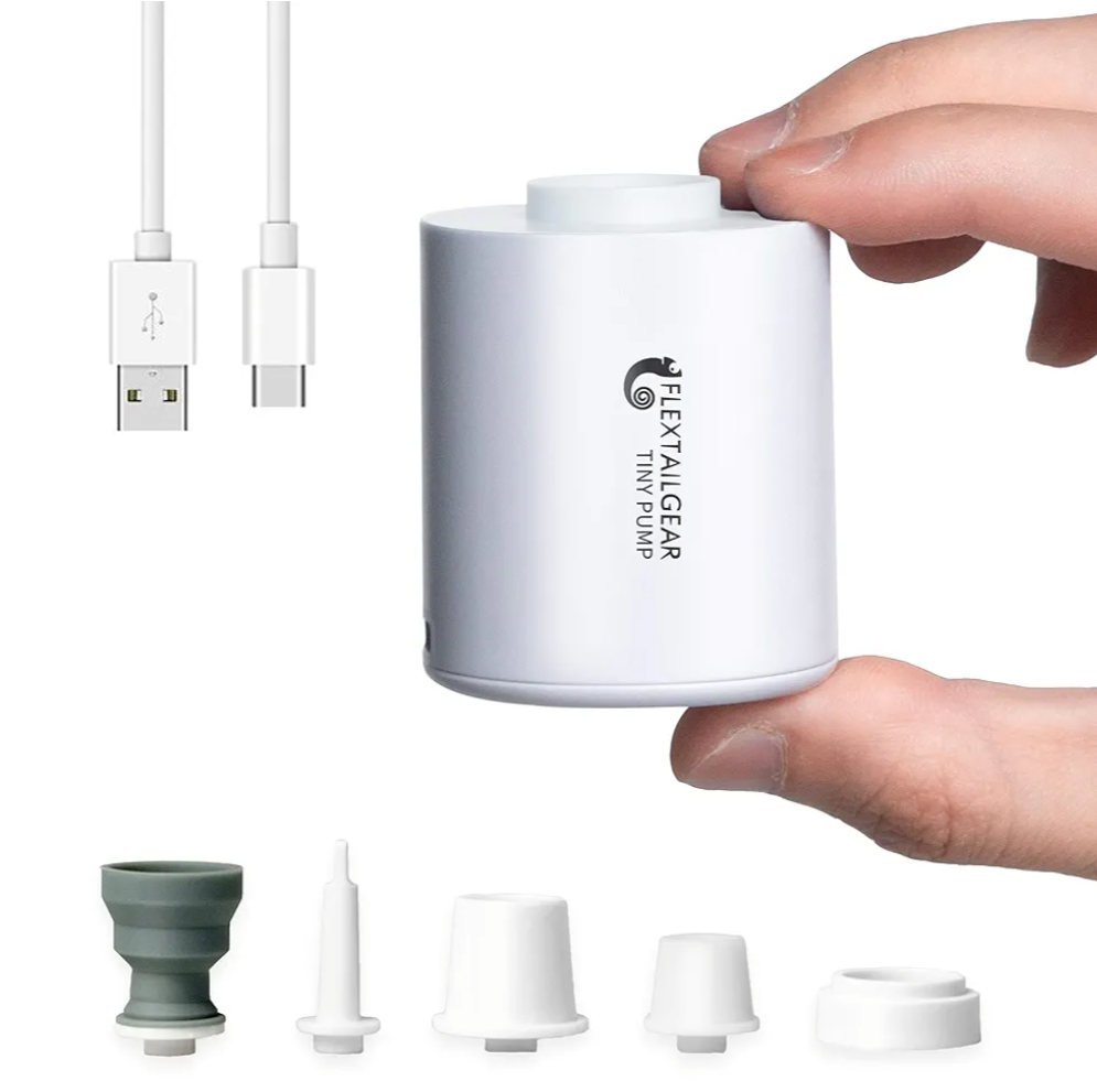 FLEXTAILGEAR Tiny Pump Portable Air Pump, Ultra-Mini with 1300mAh Battery USB Rechargeable to Inflate Deflate for Pool Floats Air Bed / Mattress Swimming Ring Vacuum Storage Bags (White)