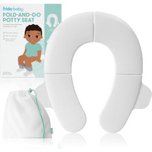 Frida Baby Fold-and-Go Portable Potty Seat for Toilet, Foldable Travel Potty Seat for Toddler, Fits Round & Oval Toilets, Non-Slip Base, Handles, Includes Free Travel Bag (Small)
