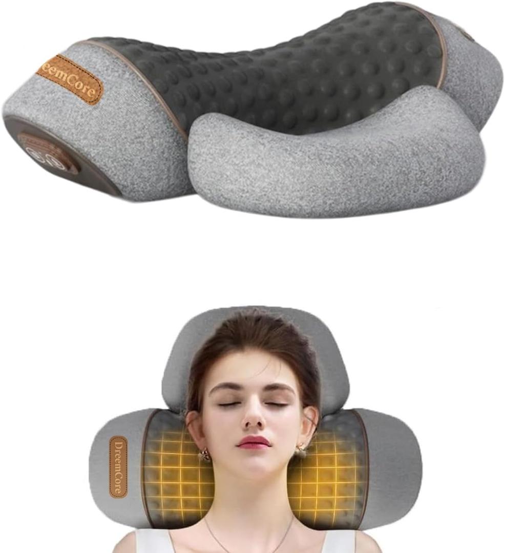 3-in-1 Neck Massager Pillow with Heating & Traction & Vibration, 3D Ergonomic Cervical Pillow for Neck Back Shoulder Pain Relief,Light Grey