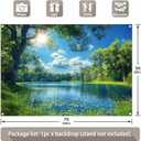 Fabric 7x5ft Lake Natural Scenery Backdrop River Forest Tree Blue Sky Bokeh Background Picnic Camping Hiking Spring Outdoor Party Decorations Photoshoot Banner Props