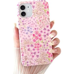 Skyseaco for iPhone 11 Case Cute Pink Flower Floral Pattern Aesthetic Phone Case for Women Girls Soft Slim TPU Shockproof Phone Cover - Pink Wildflower