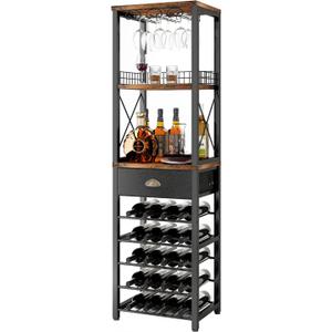 Homeiju Wine Rack Freestanding Floor, Bar Cabinet for Liquor and Glasses, 4-Tier bar Cabinet with Tabletop, Glass Holder, Storage Drawer and Wine Storage for Living Room (Patent No.D29872845)