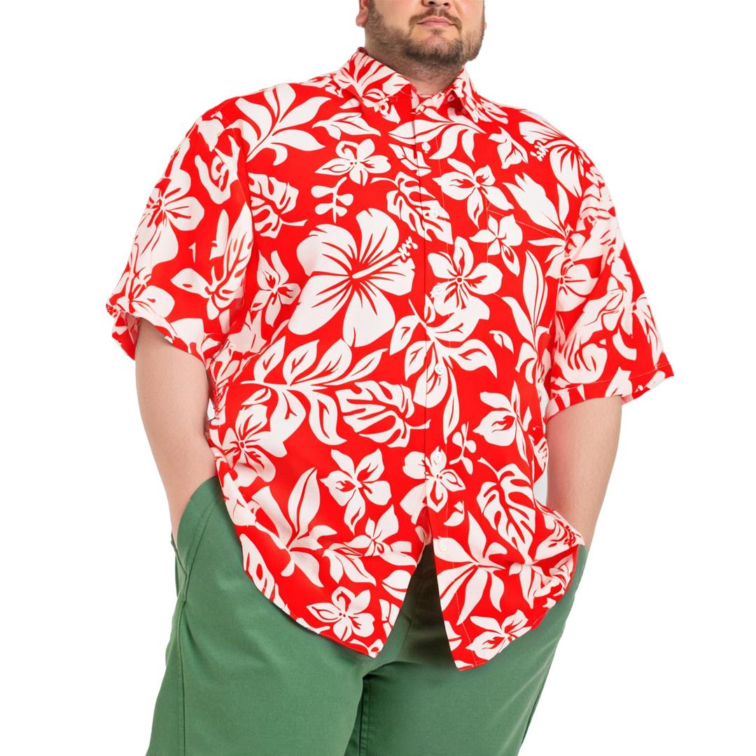 BRISIRA Big and Tall Hawaiian Shirts for Men Button Down Short Sleeves Beach Tropical Shirt (Red, XXL)