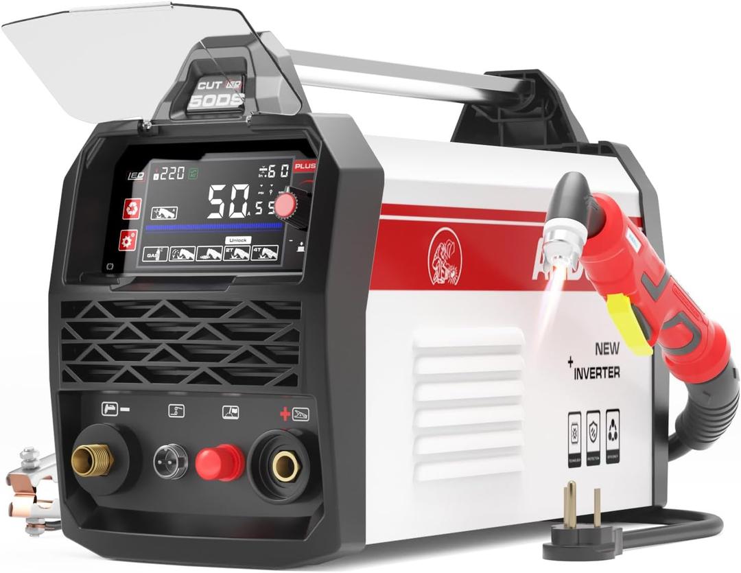 ANDELI Plasma Cutter, Non-Touch Pilot Arc 50A Plasma Cutting Machine,4.05'' Larger LED Display,5/8" Clean Cut, Post Flow Mesh,Plate Cutting/Grid Cutting/Marking 110/220V,2T/4T for Beginners DIY
