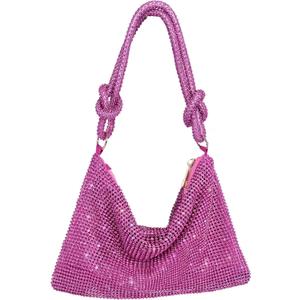 Rhinestone Purse Sparkly Evening bag Silver Clutch Purses for Women Evening, Cross Body Handbags for Party Prom Club Wedding (Pink)