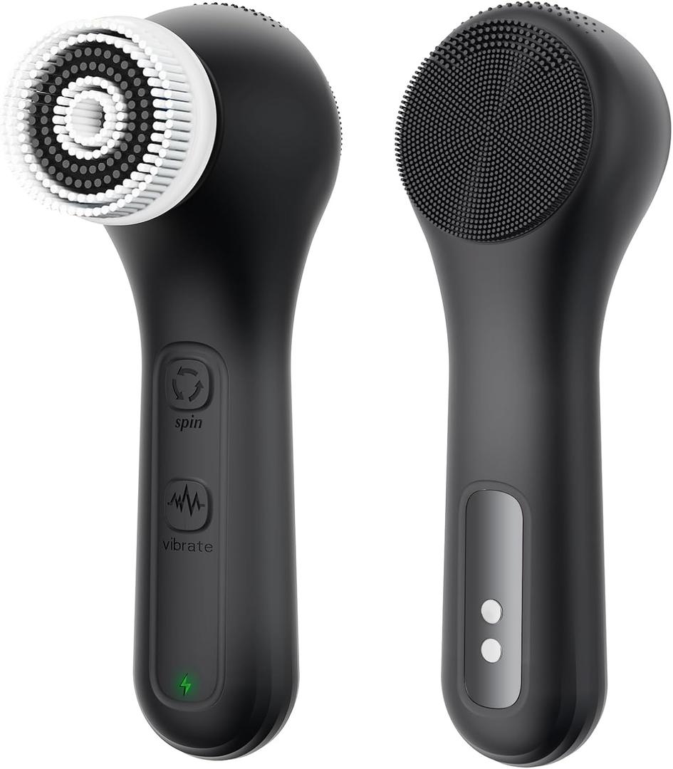 Vibrating and Rotating Face Scrubber, Waterproof Rechargeable Facial Cleansing Brush, 8 Modes Face Brush for Exfoliating and Massaging, for Removing BlackheadMatte Black