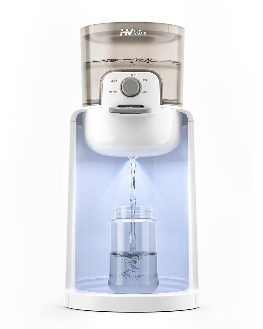 Water Warmer, HEYVALUE Instant Baby Bottle Warmer, Fast Formula Maker Instantly Dispenses with Night Light, 24/7 in 3 Temperatures Control, Detachable Tank Ivory