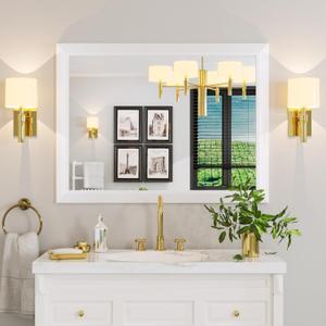 Bathroom Mirror for Wall 40x30 Inch, White Metal Framed