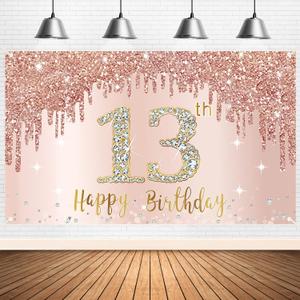 Happy 13th Birthday Banner Backdrop Decorations for Girls, Rose Gold 13 Birthday Party Sign Supplies, Pink 13 Year Old Birthday Poster Background Photo Booth Props Decor Happy 13th Birthday Banner Backdrop Decorations for Girls, Rose Gold 13 Birthday Party Sign Supplies, Pink 13 Year Old Birthday Poster Background Photo Booth Props Decor