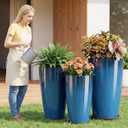 QCQHDU 24, 21, 18 inch Tall Planters for Outdoor Plants, with Drainage Hole & Saucer, Set of 3 Tall Outdoor Planter for Indoor & Outdoor Plants, Modern Home Decor