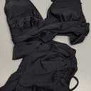 OYOANGLE Women's 2 Piece Tankini Set Two Piece Ruffle Bathing Suits Ruched Halter Swimsuits with Shorts (Black,XS)