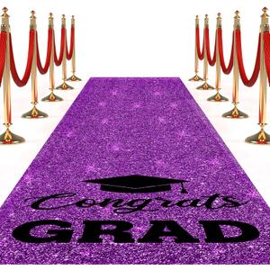 Sliner Glitter Purple Congrats Grad Carpet Runner Rug for Graduation Prom Party Decorations 2ft x 15ft Glitter Graduation Runway Rug for Prom Party Decor Aisle Runner for School College Grad Ceremony, 4" x 24"